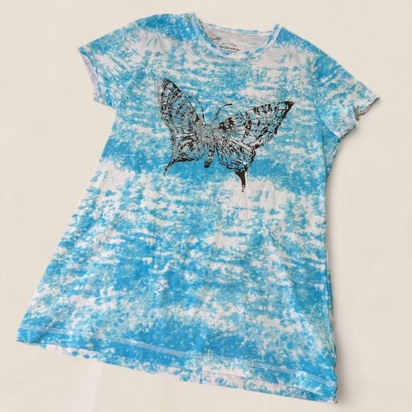Arizona Jean Company Tops - Y2K style Blue tie-dye butterfly graphic baby tee | small fairy core summer